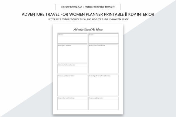 Adventure Travel for Women KDP Planner