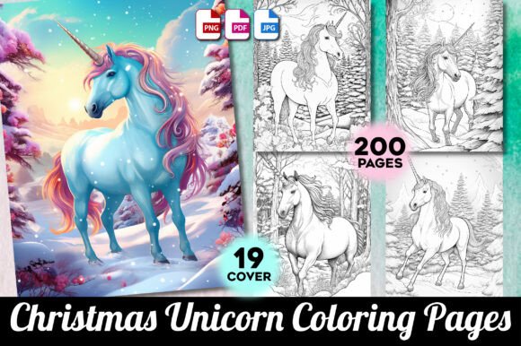 Christmas Unicorn Coloring Pages for KDP